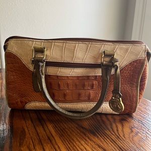 Tan and white Brahmin purse